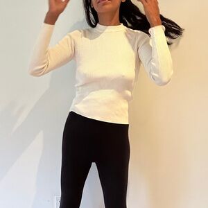 Long-Sleeve Ribbed Crewneck Top in Cream